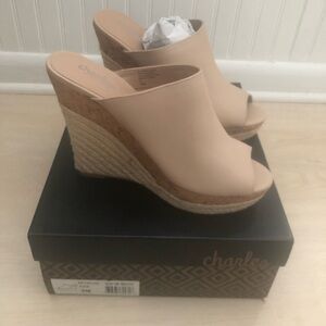 New Nude Charles David Azia leather cork raffia mule sandals- 9